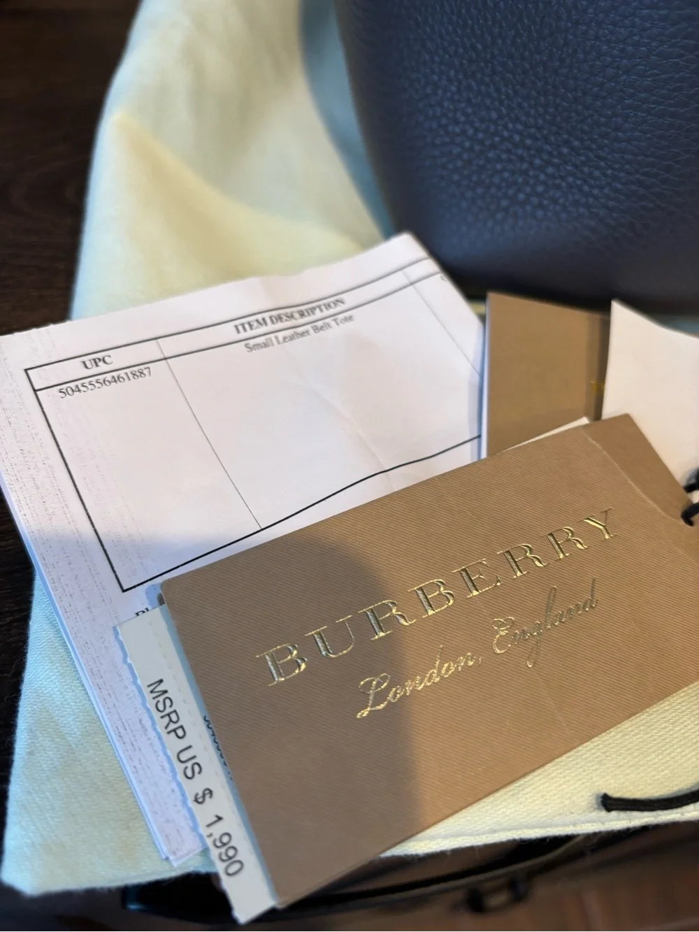 Burberry Belted Dark Gray Leather Satchel with Gold Hardware